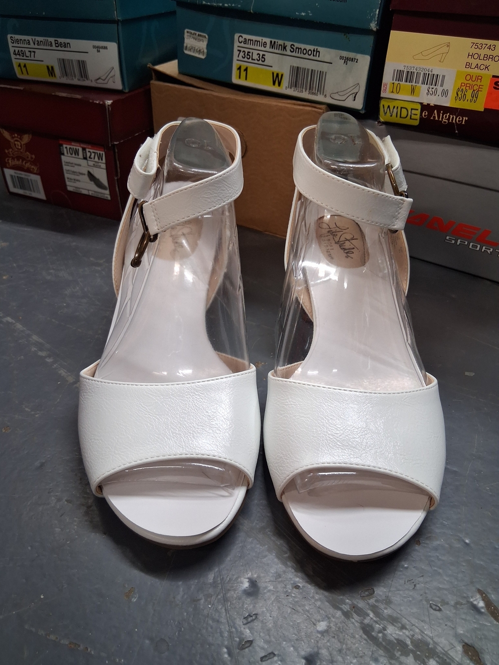Life Stride White Ankle-Strap Open-Toe Heels